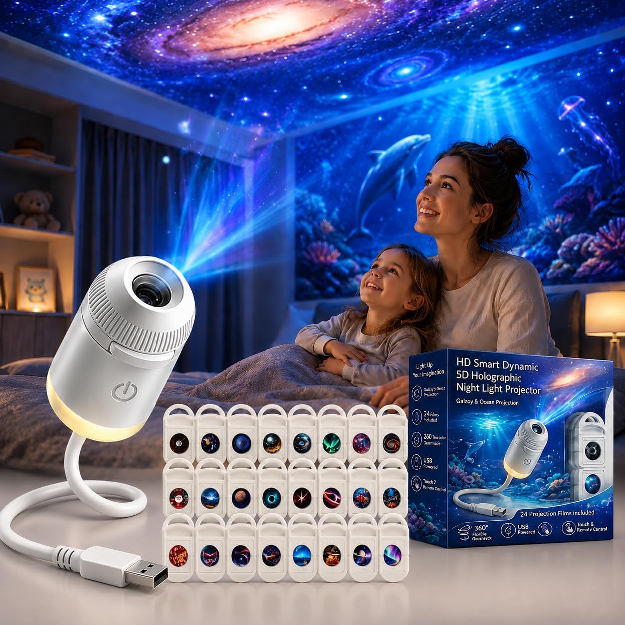 Smart Home Decor - HD Умный динамический 5D голографический ночник-проектор,
